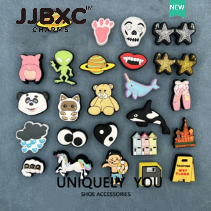 JJBXC ตัวติดรองเท้า charm รองเท้าตกแต่งหัวเข็มขัดลายการ์ตูนน่ารัก ทำจากยาง อุปกรณ์ตกแต่งรองเท้า