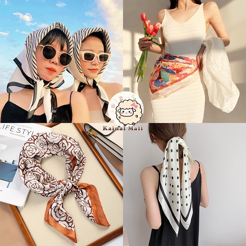 ผ้าพันคอไหมเวอร์ชั่นเกาหลีสามารถสวมใส่บนศีรษะ, คอ, และเป็นการตกแต่งอื่น ๆ 70 * 70ซม