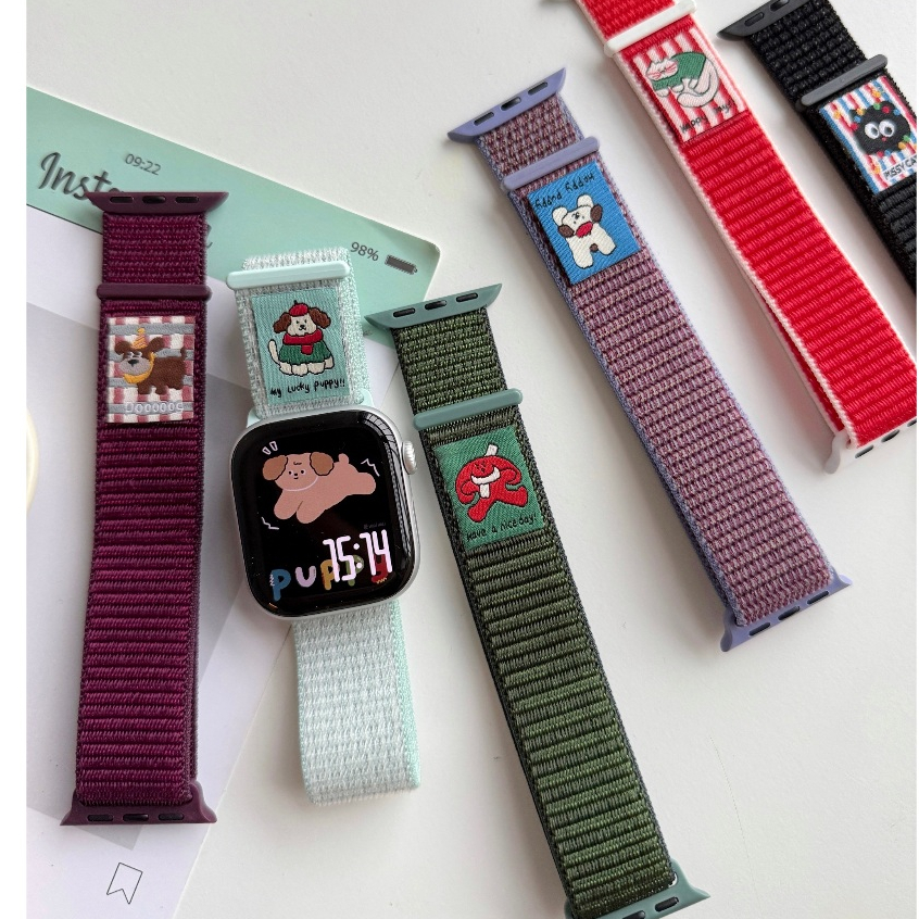ไนลอนลูกสุนัขตกแต่ง iWatch สําหรับนาฬิกา Series10 9 8 7 6 5 4 3 2 1,se, se2,Ultra,Ultra 2 สายขนาด 49 มม.46 มม.41 มม.45 มม.38 มม.40 มม.42 มม.44 มม.I สายนาฬิกาสายรัดข้อมือ