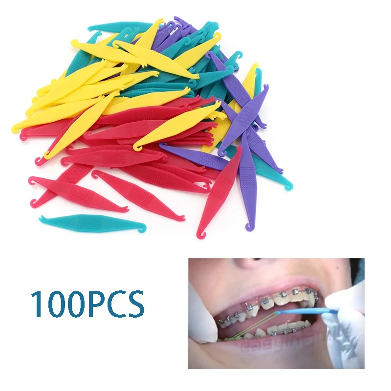 100 ชิ้นผสมสีทันตกรรมทิ้ง Placing Hook Ligature Tie Plater ฟัน Care เครื่องมือ