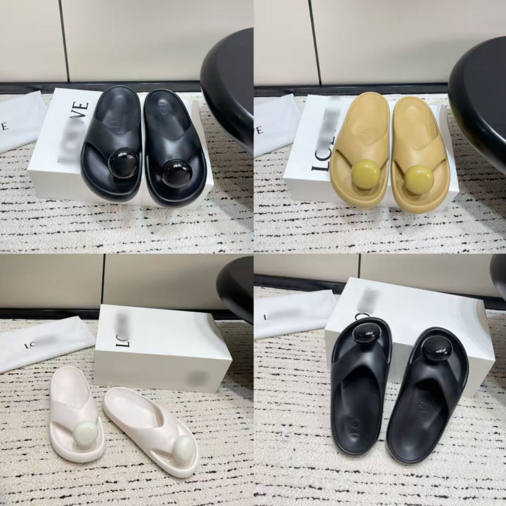 [รุ่นเคาน์เตอร์ 1-1] L0EWE ฤดูใบไม้ผลิฤดูร้อนสไตล์ใหม่ E @ se Bubble Flip-Flops รองเท้าชายหาดรองเท้า