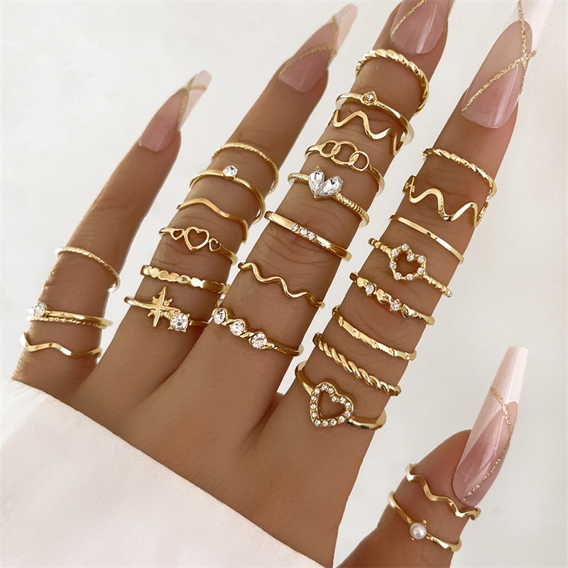Jushi Simple Diamonds Love Wave แหวนชุดแฟชั่น Vintage Holiday ของขวัญอุปกรณ์เสริม