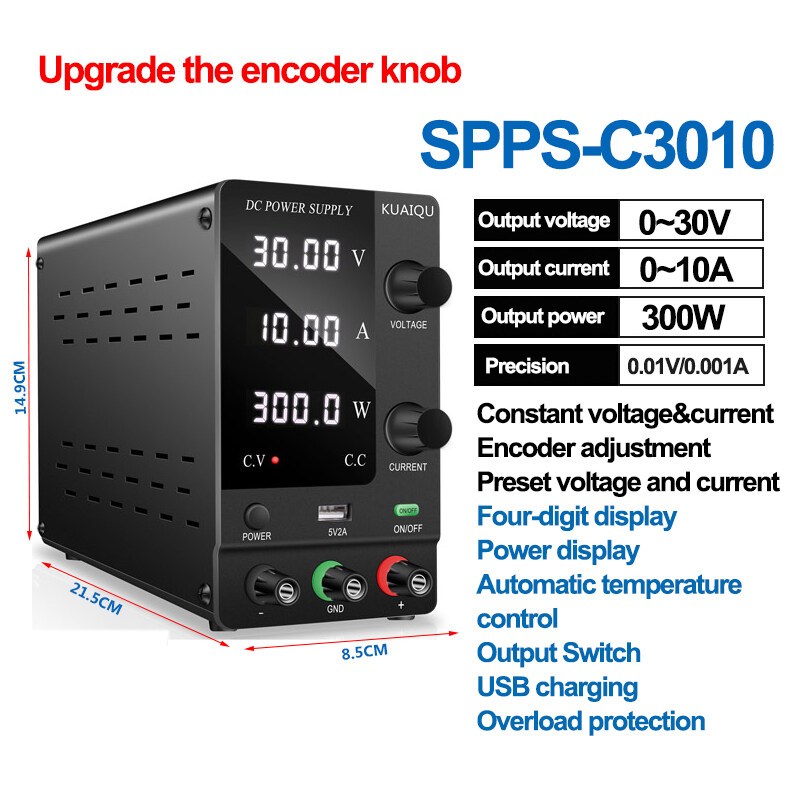 【COD】KUAIQU เครื่องจ่ายไฟ DC Power Supply 30V 60V 10A 5A SPPS-C3010 adjustable ปรับค่าได้ Nice Power 4 digits แหล่งจ่ายไฟแบต USB 5V2A HIGH PRECISION ENCODER ADJUSTMENT KNOB