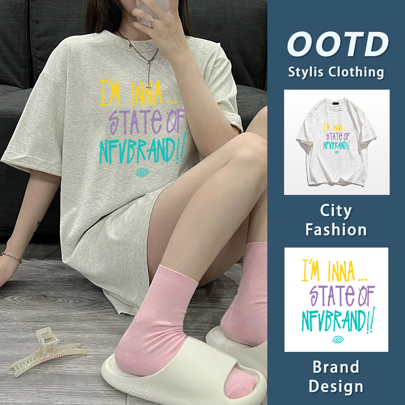 ส่งจากไทย🔥พร้อมส่ง เสื้อยืดคอกลม ผ้าฝ้าย แขนสั้น โอเวอร์ไซซ์ ลายพิมพ์ตัวอักษร 100%cotton YG1095