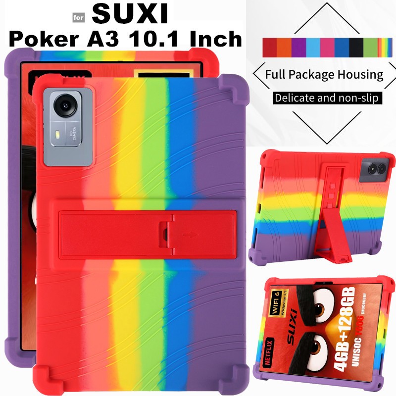 for SUXI Poker A3 10.1 Inch Soft Silicone Tablet Case Adjustable Multi-angles Kickstand Cover Shockp