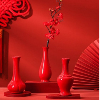 < ปลา ดวงจันทร์ > แจกันเซรามิคสีแดง โชคดี ดอกไม้แห้ง ไฮโดรโป…