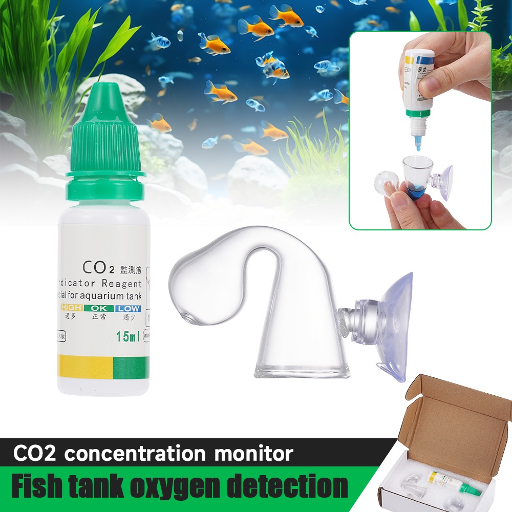15ml Aquarium CO2 ตัวบ่งชี้ Solution สีเปลี่ยน Test Liquid CO2 ระบบความเข้มข้นเครื่องทดสอบถังปลา Flu
