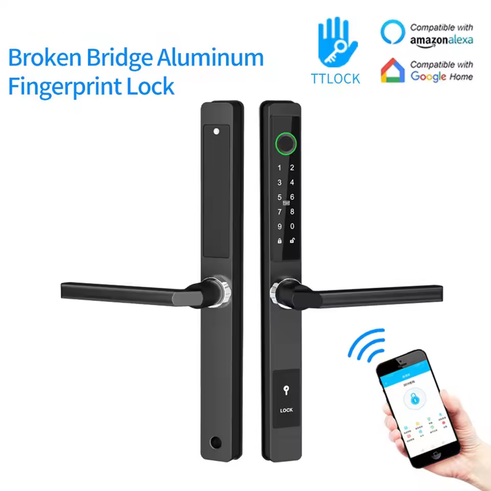 ล็อคประตูอัจฉริยะอิเล็กทรอนิกส์พร้อม TTLOCK App กันน้ําลายนิ้วมือ Biometric สําหรับเลื่อนอลูมิเนียมก