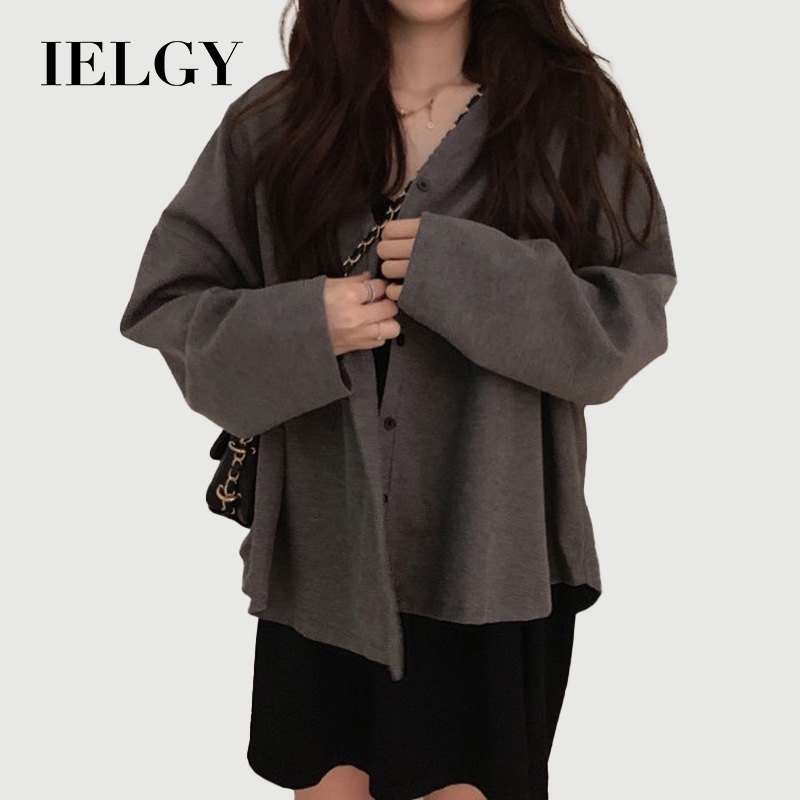 IELGY เสื้อสเวตเตอร์ถัก แขนยาว ผ้าบาง ง่ายต่อการพิกัด สไตล์เกาหลี สําหรับผู้หญิง