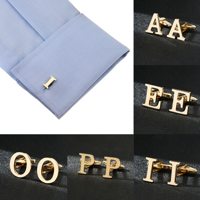 1 คู่ 26 ตัวอักษร AZ ชายเสื้อ Cufflinks ทองเหลืองเงิน Bouton เครื่องประดับอุปกรณ์เสริม - รูปที่ 7