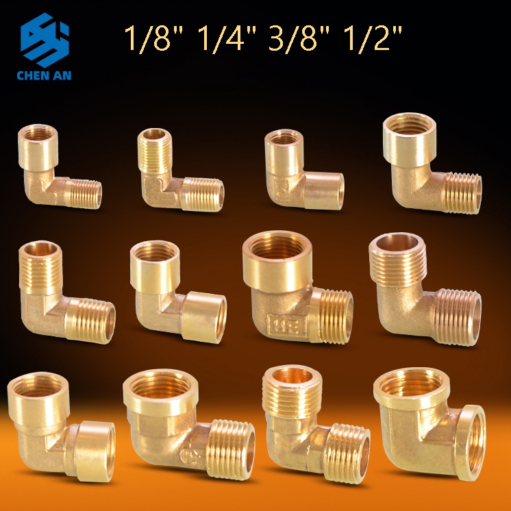 1pcs 1/8" 1/4 "3/8" 1/2 "ชายหญิงทองเหลือง Equal ข้อศอกอุปกรณ์ 90 องศาทองเหลืองข้อศอกท่อตัวเชื่อมต่อ CHEN AN