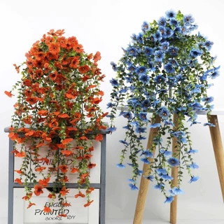 ดอกไม้สีแดงเถาแถบติดผนังห้อยพืชประดิษฐ์จําลองตกแต่งแขวนพืชหน้าต่างตกแต่งบ้าน