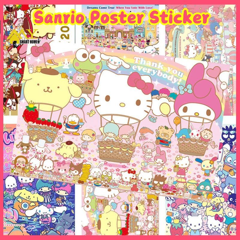 Sanrio Kuromi Hello Kitty โปสเตอร์ A4 ขนาดน่ารักสติ๊กเกอร์ติดผนังห้องเด็กการ์ตูนหอพักตกแต่งผนังร้านกาแฟประตูรูปลอกเด็กห้องนอน Cinnamoroll โปสเตอร์ชุด -1467