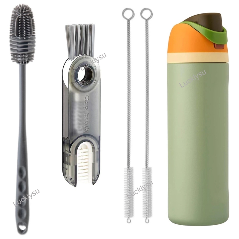 4pcs Long Handle ขวดแปรงสําหรับ Owala ขวดน้ําฟางแปรงทําความสะอาดสําหรับ Owala FreeSip 24oz/32oz/40oz Plus 3 in 1 ถ้วยแปรงทําความสะอาดฝา