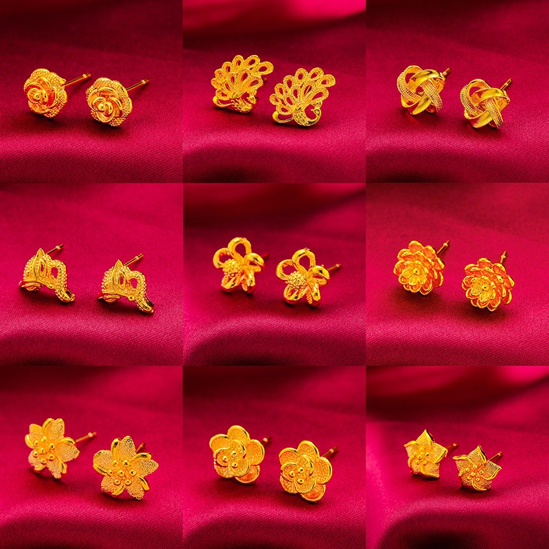 24k Gold Plated ต่างหูผีเสื้อ Subang Emas 916 Gold Ear Clip Stud ต่างหู Emas เครื่องประดับแฟชั่น ต่างหูทอง