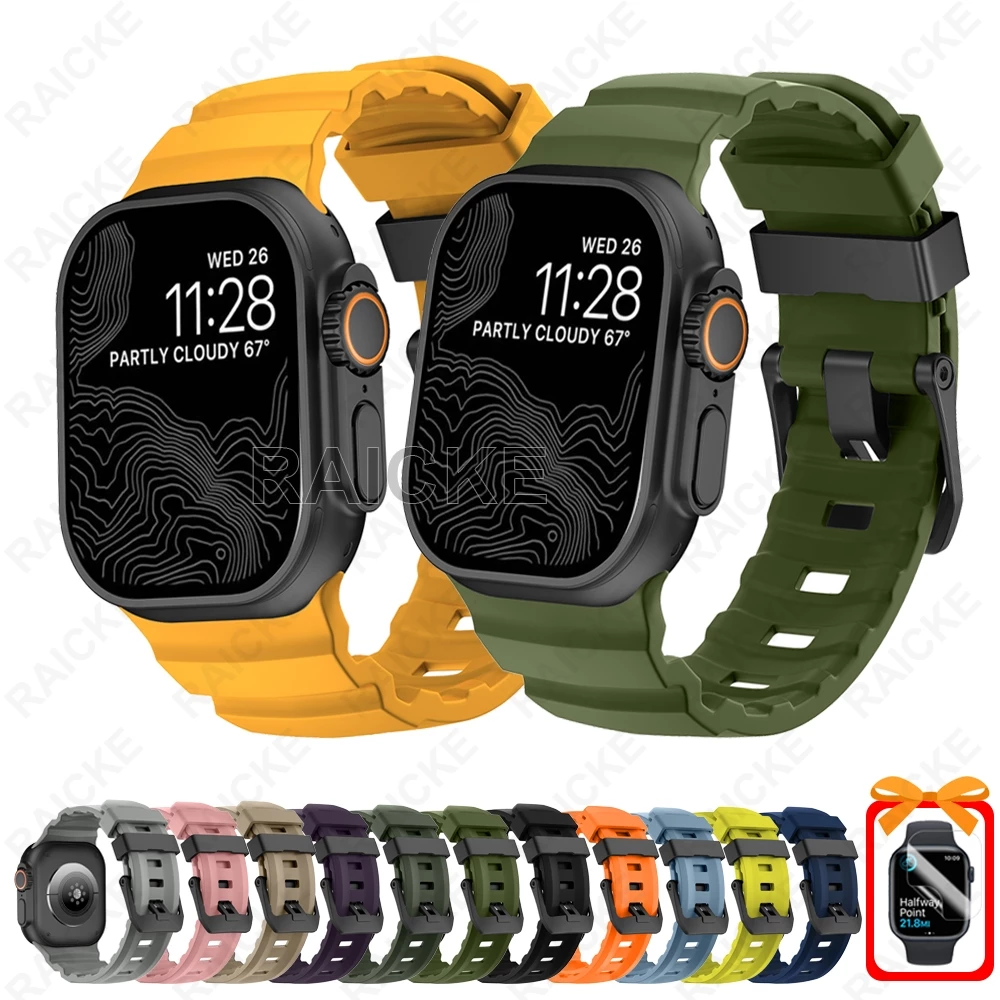 สายซิลิโคนทนทานสําหรับ iWatch Series 11/10/9/8/7/6/5/4/3/SE Ultra 2 49mm 46mm 44mm 45mm42mm