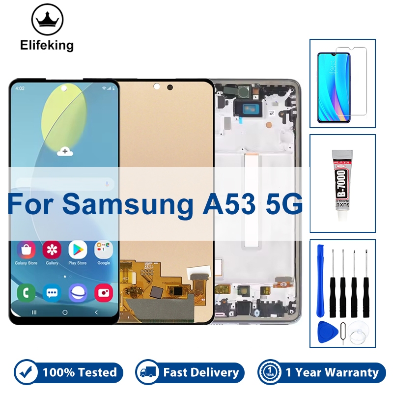 6.5 LCD สําหรับ Samsung Galaxy A53 5G A536 จอแสดงผล Touch Screen Assembly กรอบ SM-A536B A536U A5360 