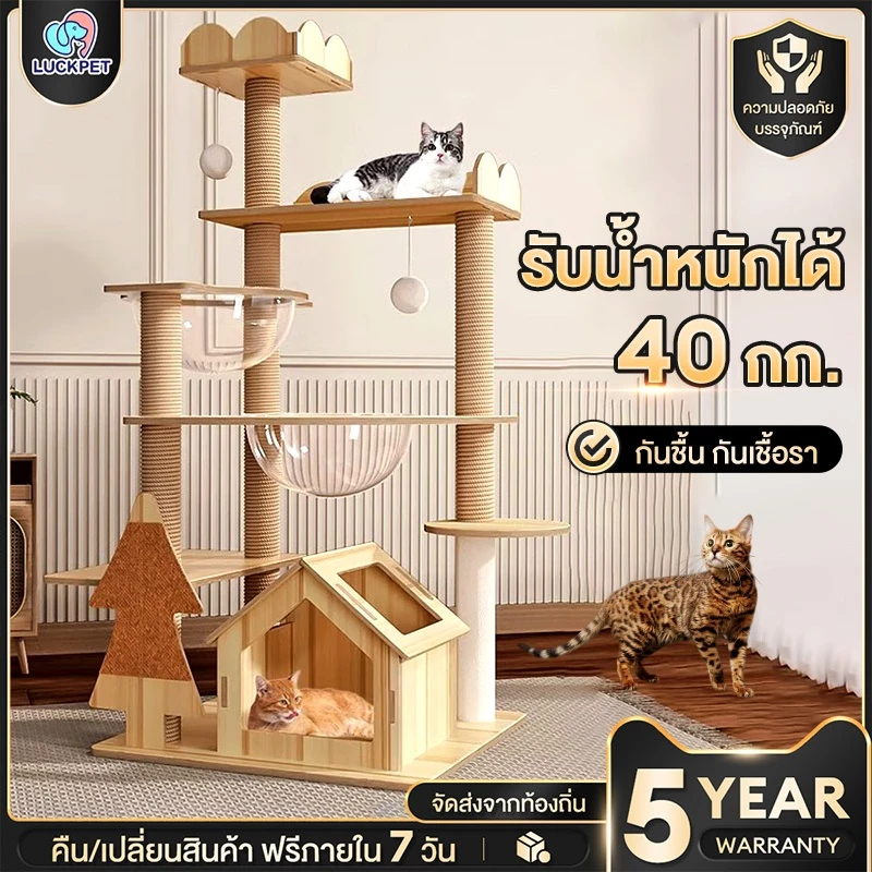 คอนโดแมว ขนาดใหญ่ คอนโดแมวไม้ คอนโดต้นไม้แมว บ้านแมว เหมาะสำหรับเลี้ยงน้องแมว 4-6ตัว เสาลับเล็บ