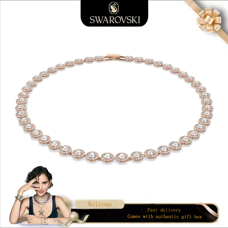 Swarovski (ใหม่) สร้อยคอแฟชั่นผู้หญิง Rose Gold สร้อยคอนางฟ้าเพชรสีขาว ของขวัญวันวาเลนไทน์ ของขวัญวันเกิด