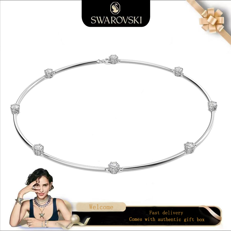 Swarovski (ใหม่) สร้อยคอแฟชั่นผู้หญิง S925 เงินสเตอร์ลิง Round Cut White Diamond Constella สร้อยคอของขวัญวันวาเลนไทน์ของขวัญวันเกิด