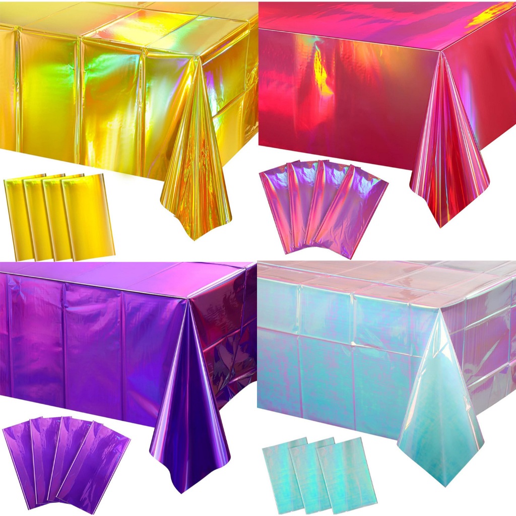 137*274 ซม.ผ้าปูโต๊ะตกแต่งเงา Iridescent เลเซอร์ทิ้งตารางสําหรับวันเกิดงานแต่งงาน Iridescent Disco Party