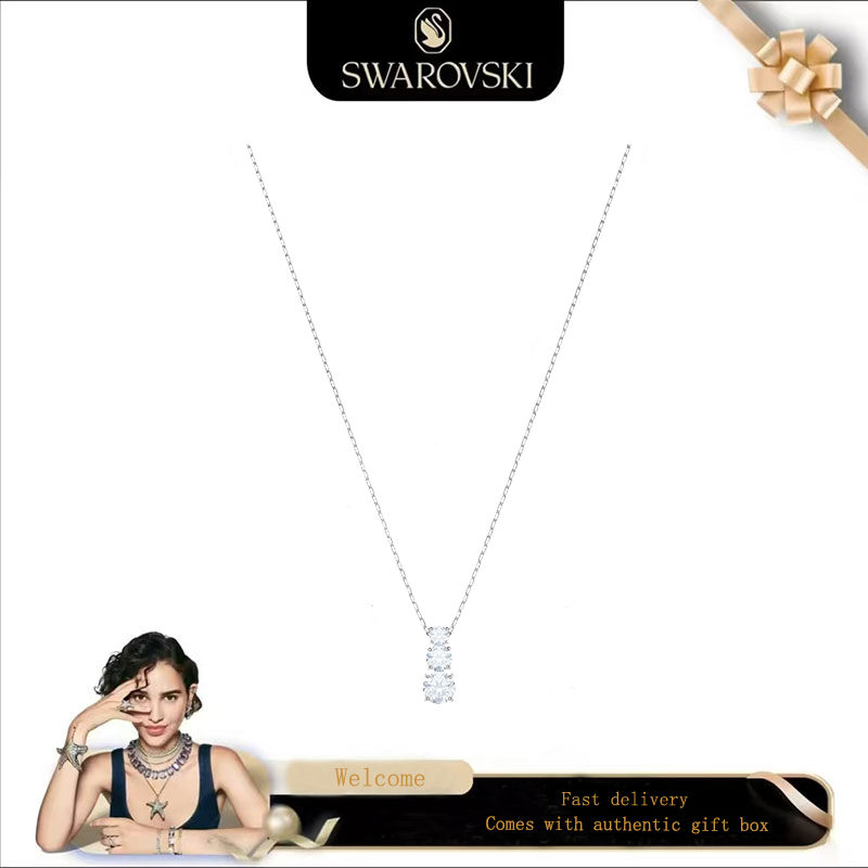 Swarovski (ใหม่) สร้อยคอแฟชั่นสุภาพสตรี S925 เงินสเตอร์ลิงเพชรสีขาว Trilogy of Attraction รอบจี้สร้อยคอของขวัญวันวาเลนไทน์ของขวัญวันเกิด