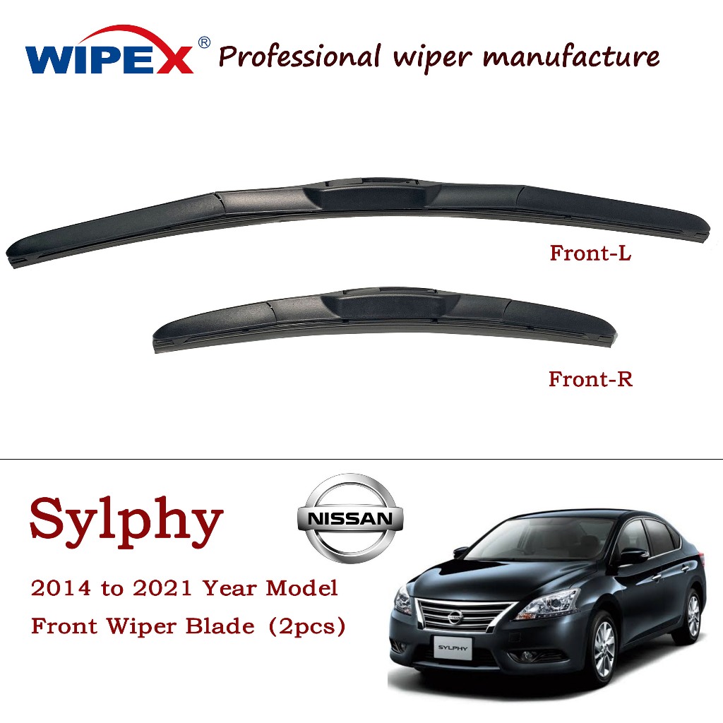 ชุดใบปัดน้ําฝน Nissan Sylphy/คู่สําหรับ 2014-2021 SLYPHY ที่ปัดน้ําฝนกระจกรถยนต์ซีดาน (ซิลิโคน Hybrid ประเภท 2 ชิ้น) โดย Wipex Wixr