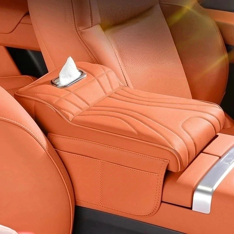 รถเก็บที่วางแก้วกล่องถุงมือออแกไนเซอร์ที่เท้าแขนรถกล่อง บูสเตอร์ เบาะ มัลติฟังก์ชั่หนังกล่องกระดาษทิชชูถุงเก็บแขนสนับสนุน เบาะ