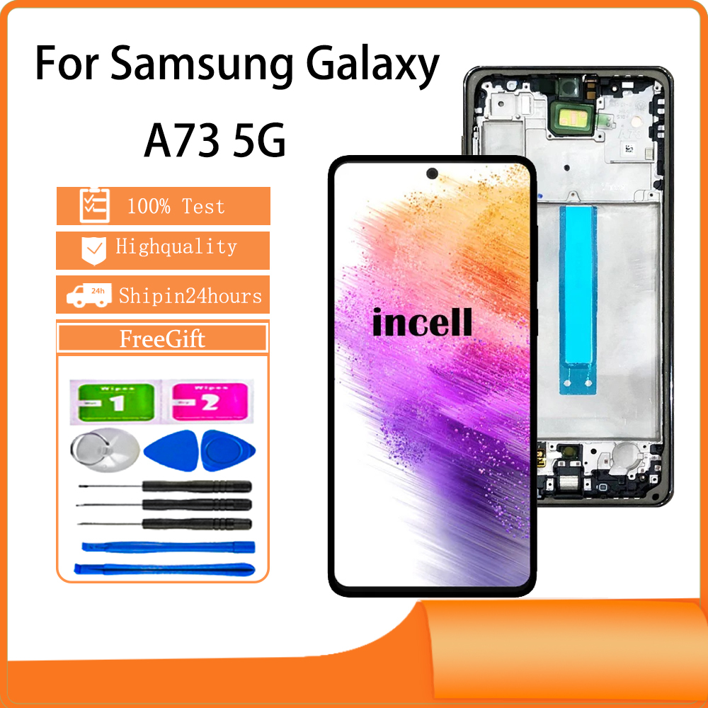 จอแสดงผล incell Samsung Galaxy A73 5G หน้าจอสัมผัส LCD พร้อมการเปลี่ยนเฟรม