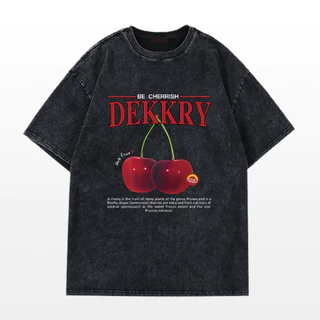 เสื้อยืดคอกลมแขนสั้น ลวดลายเชอร์รี่ แฟชั่น ผ้าฟอก ทรงหลวม ใส่สบาย ไม่ต้องรีด YG745