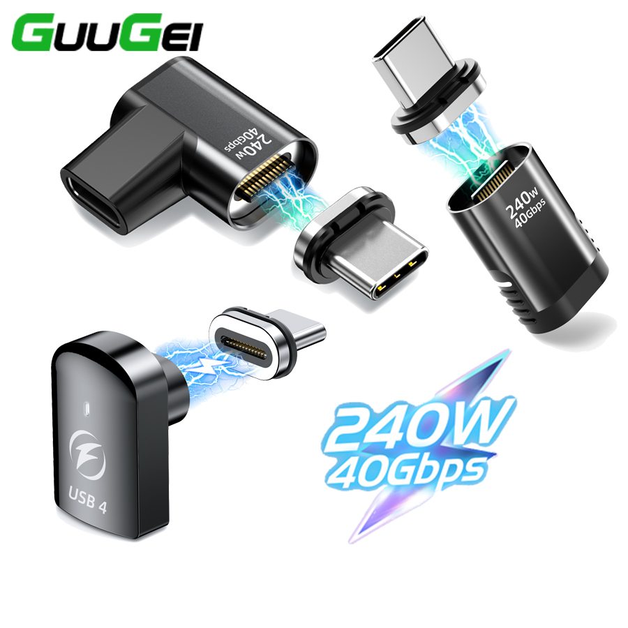 Guugei 240W Fast Charging USB C ถึง Type C อะแดปเตอร์แม่เหล็ก USB4.0 40GbpsType C Data Transfer Converter