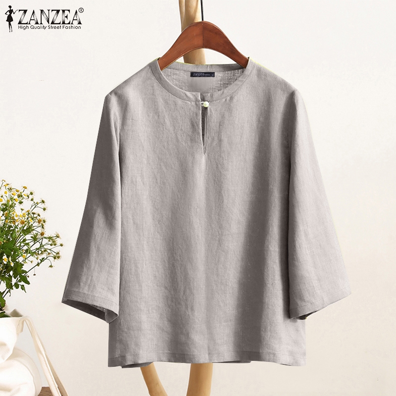 Zanzea เสื้อเบลาส์ลําลอง คอกลม แขน 3/4 สีพื้น สไตล์เกาหลี สําหรับผู้หญิง — صورة 5