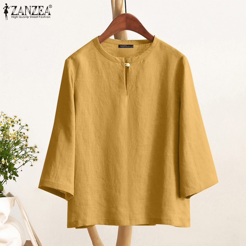 Zanzea เสื้อเบลาส์ลําลอง คอกลม แขน 3/4 สีพื้น สไตล์เกาหลี สําหรับผู้หญิง — صورة 7