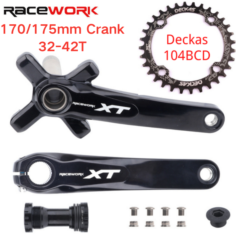 Racework XT Crank Set สิ่งประดิษฐ์จักรยานเสือภูเขา! ข้อเหวี่ยงกลวง 170/175 มม. พร้อมข้อต่อหลายฟัน 32-42ที และ BB สําหรับความต้องการขี่ที่หลากหลาย