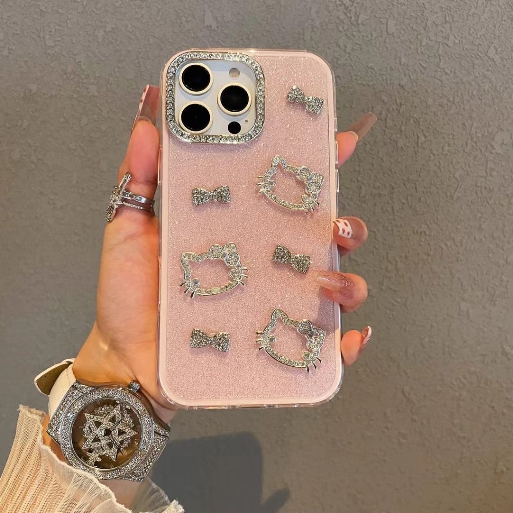 3D แฟลชเจาะ Bowknot kitty สีชมพูสีขาวหลวมแป้ง IMD เคสโทรศัพท์สําหรับ Iphone 17 16promax 15 14 13pro max 12 15plus 12promax 11 ราคา ถูกที่สุด ดีลบีเคเค แกลเลอรีภาพที่ 5