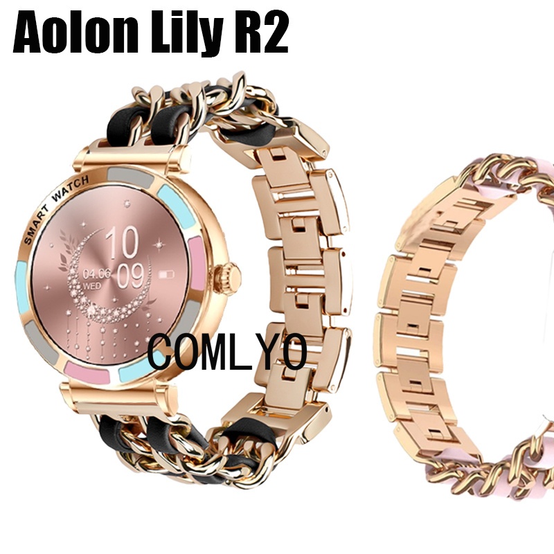 สําหรับ Aolon Lily R2 R3 / Lyra B สายนาฬิกาอัจฉริยะ DIY หนัง + สายโลหะผู้หญิง Lady สายรัดข้อมือ