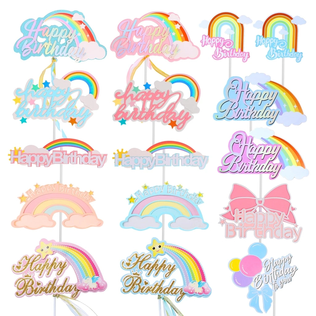 10ชิ้นผีเสื้อ/สีรุ้งสุขสันต์วันเกิดเค้กตกแต่งปลั๊กอิน