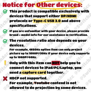 Switch Projection Cable อะแดปเตอร์ USB Type C เป็น HDMI สําหรับ Nintendo Switch 2 / 1/ OLED 100W PD พอร์ตชาร์จสําหรับแล็ปท็อปแท็บเล็ต MobilePhone SteamDeck