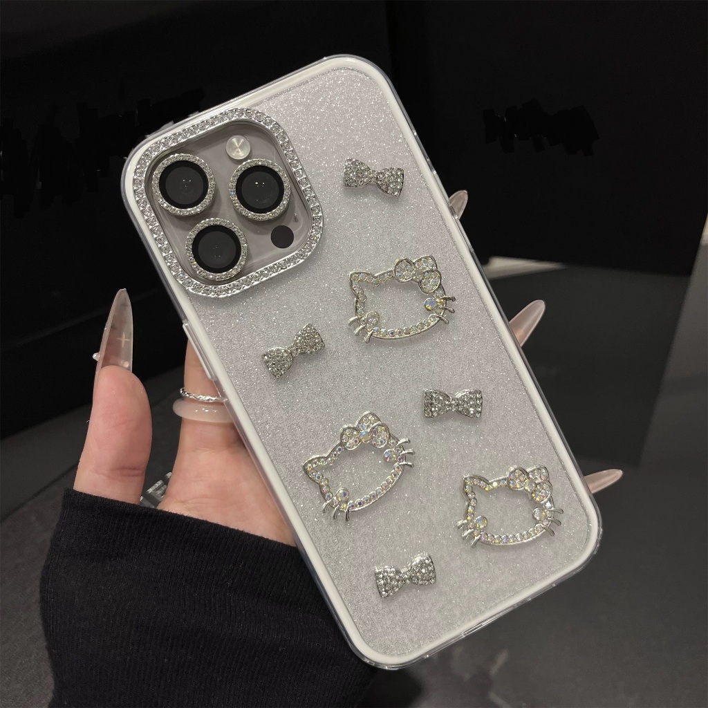 3D แฟลชเจาะ Bowknot kitty สีชมพูสีขาวหลวมแป้ง IMD เคสโทรศัพท์สําหรับ Iphone 17 16promax 15 14 13pro max 12 15plus 12promax 11 ราคา ถูกที่สุด ดีลบีเคเค แกลเลอรีภาพที่ 6