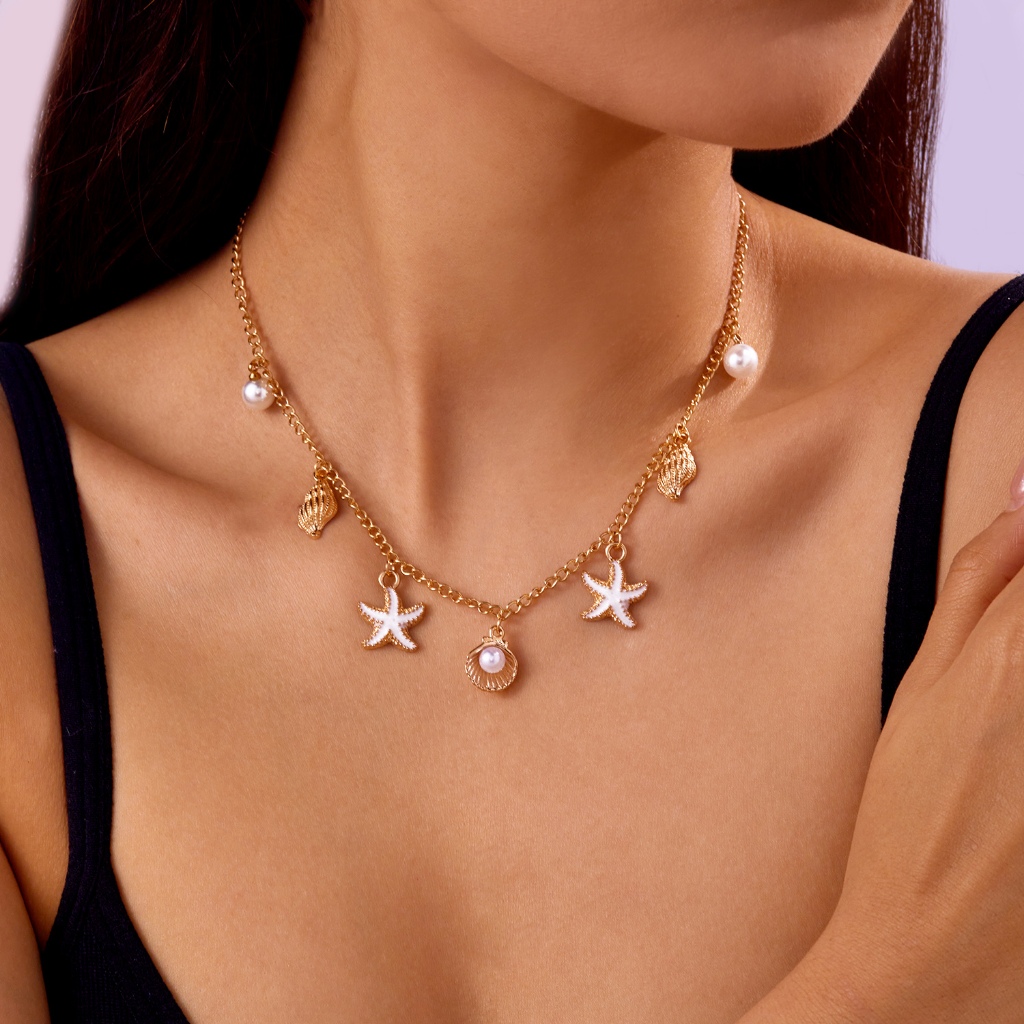 แฟชั่น Boho ไข่มุกปลาดาว Conch Shell เต่าจี้สร้อยคอ Choker Chain ผู้หญิงวันหยุดของขวัญอุปกรณ์เสริม