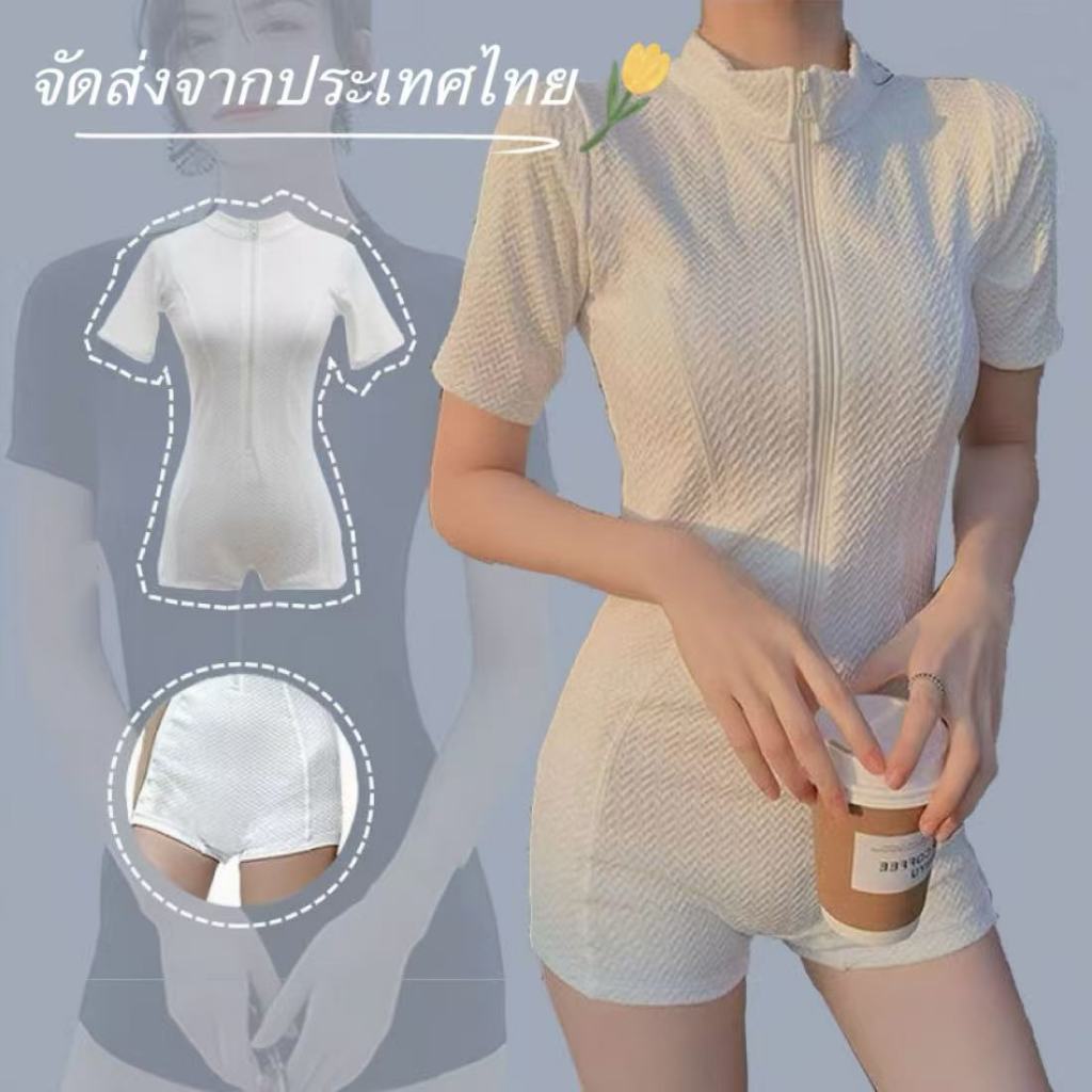 Sexy swimsuit ชุดว่ายน้ำวันพีช แขนสั้น แฟชั่นระบายอากาศการฝึกกีฬา ชุดว่ายน้ำสตรีสไตล์เกาหลี