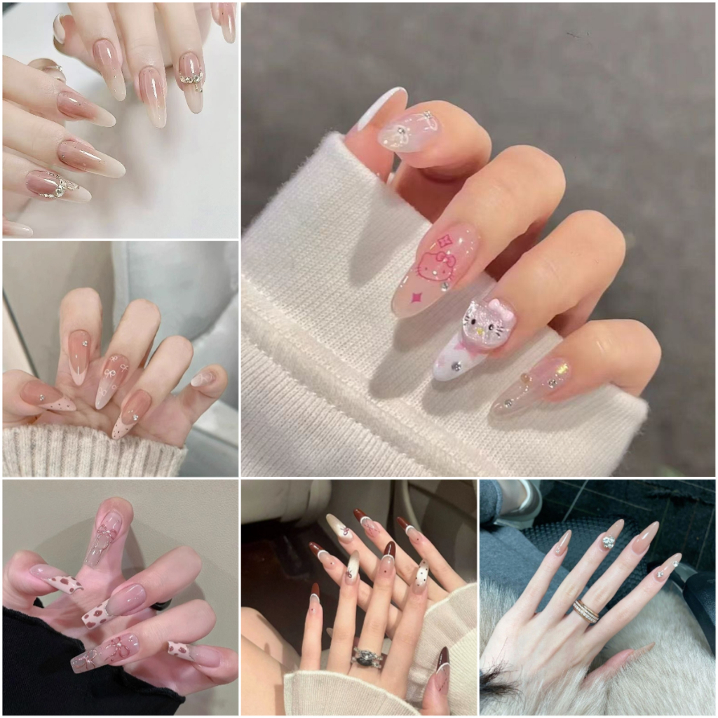 ฟรีกาว 10 ชิ้นเล็บปลอมกดบนเล็บด้วยกาว Cat Eye Plain Design Rhinestone Design Maroon