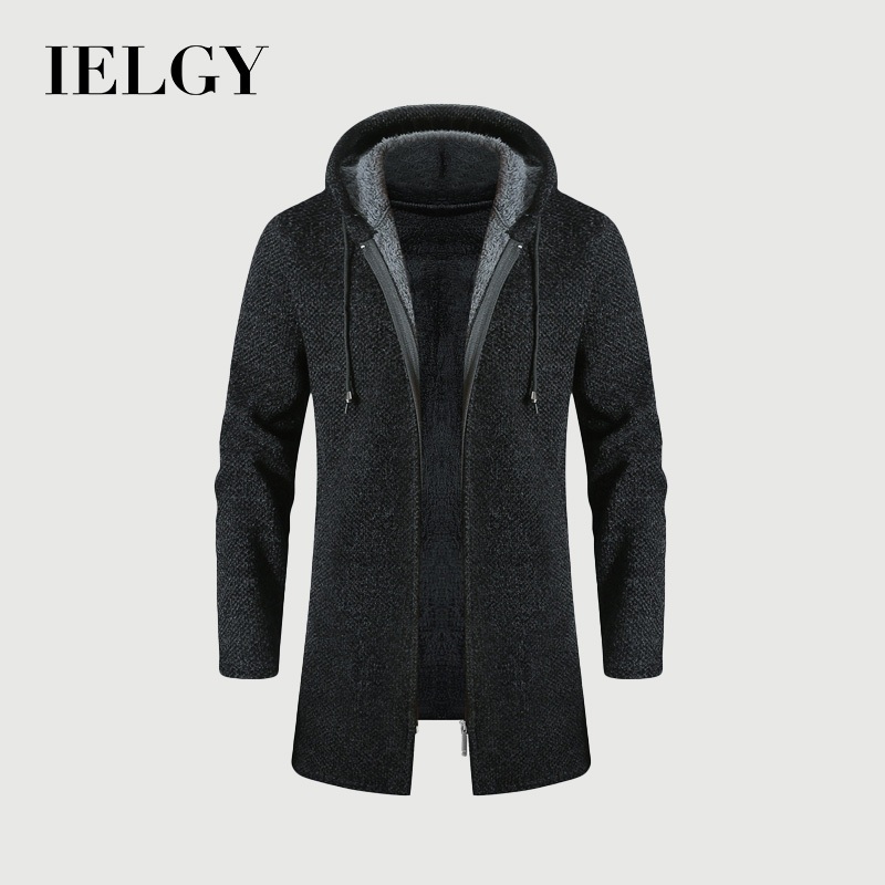 IELGY เสื้อกันหนาวมีฮู้ดทรงหลวมสีทึบหนาสําหรับผู้ชาย