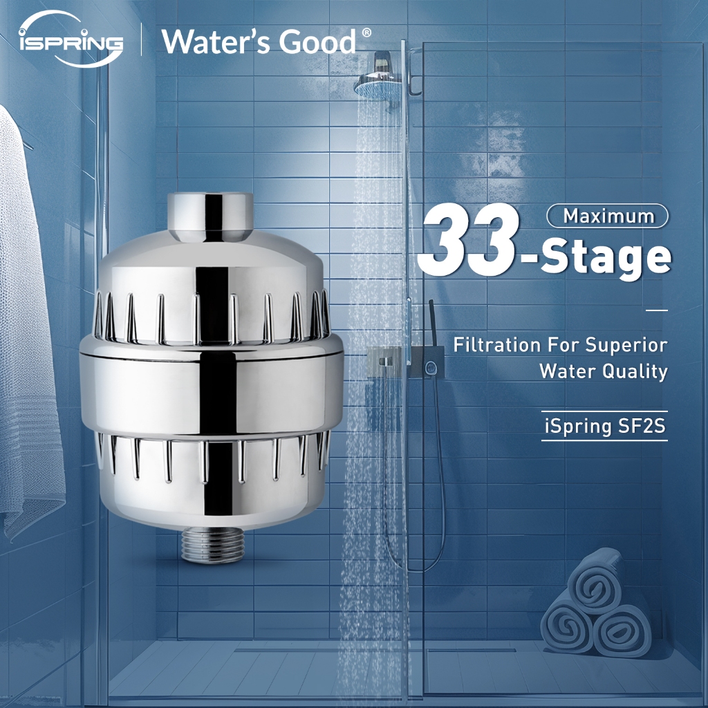 iSpring SF2S Universal Shower Filter 33-Stage เครื่องกรองฝักบัว Chrome Residual Chlorine High Output Better Skin Softer Hair Chrome