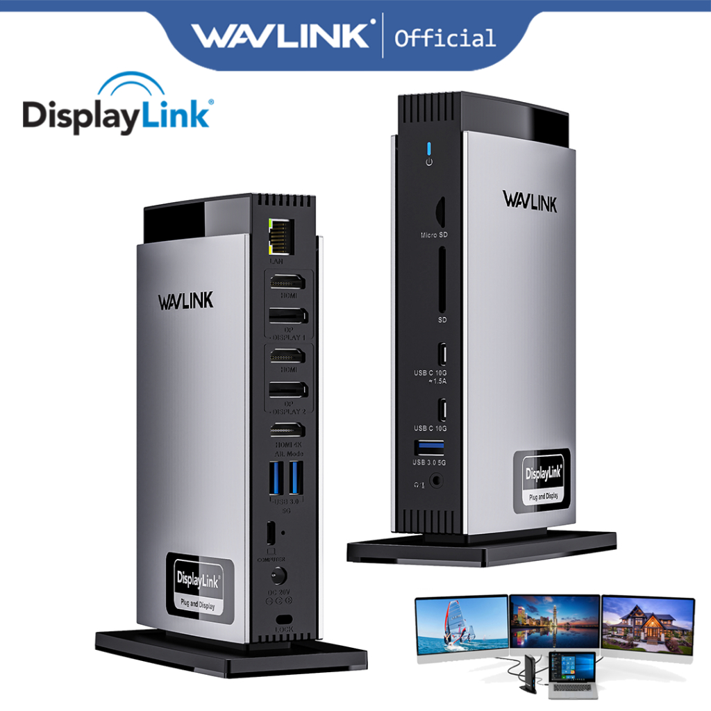 Wavlink Universal DisplayLink Docking Station Triple 4K USB C USB 3.0 แล็ปท็อป Dock HDMI DP RJ45 SD 