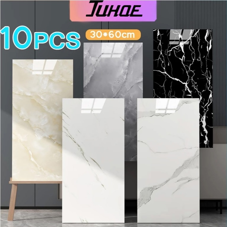 🔥ขาย 10 แผ่น🔥 วอลเปเปอร์ลายหินอ่อนผิวมัน 3D มีกาวในตัว สําหรับติดตกแต่งผนังห้องน้ำ ห้องครัว