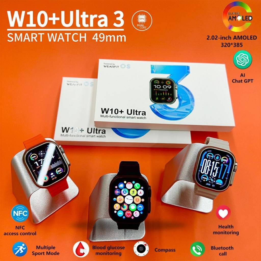 2025 ใหม่ W10 Ultra3 AMOLED สมาร์ทนาฬิกา ChatGPT NFC เข็มทิศผู้ชายผู้หญิง Smartwatch Series 10 กีฬาน