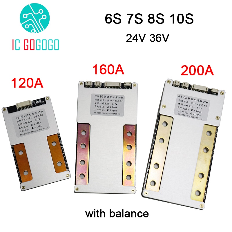 6s 7S Li-ion 8S Lifepo4 24V แบตเตอรี่ลิเธียมป้องกัน 25.2V 29.4V 120A 160A 200A BMS ion LFP Balance มอเตอร์