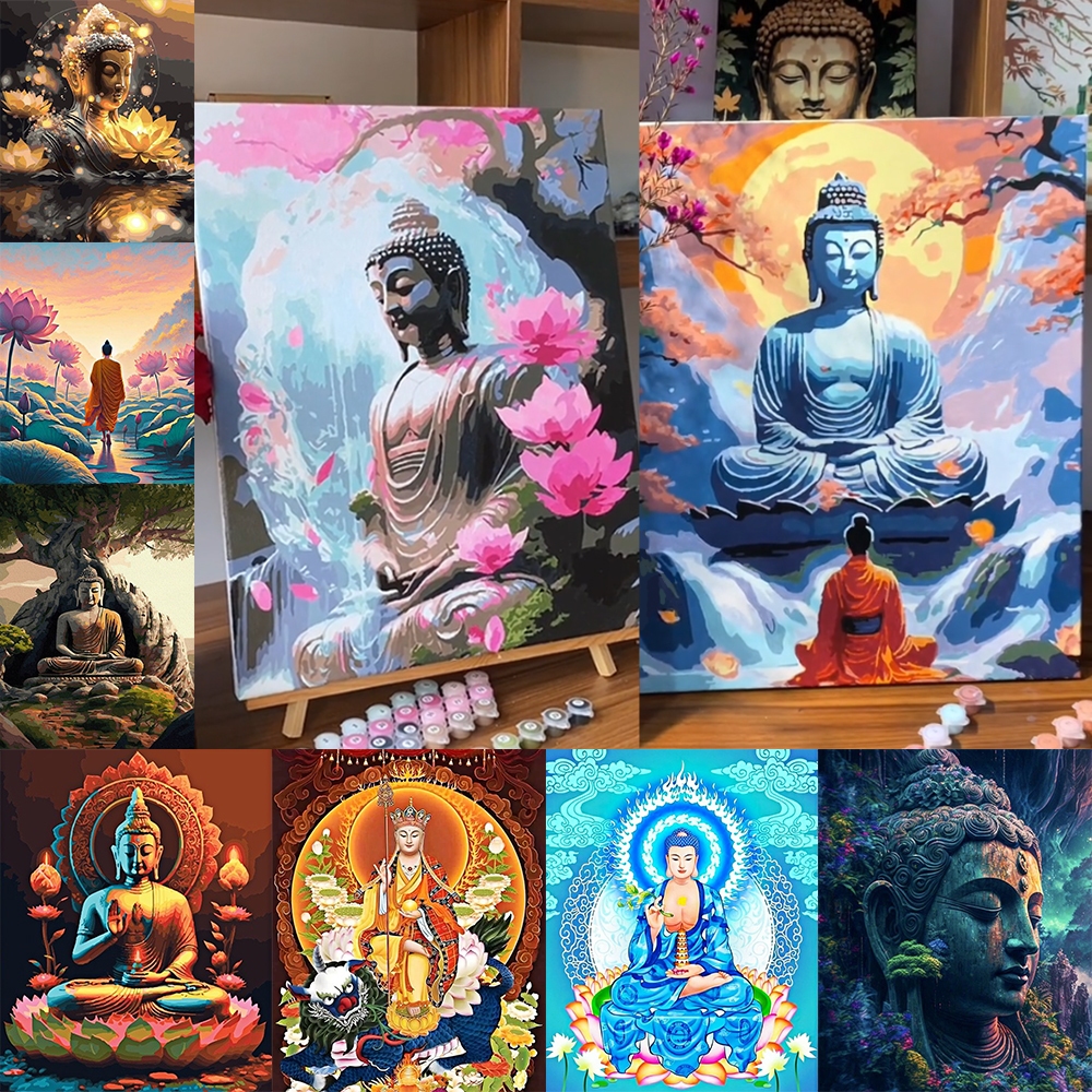 Drofe ระบายสีตามตัวเลข พระพุทธรูป พระพุทธเจ้า พระพุทธเจ้าศากยมุนี - 40*50cm