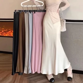 กระโปรงหางปลา ความยาวปานกลาง สีพื้น สไตล์เกาหลี แฟชั่นฤดูร้อน สําหรับผู้หญิง
